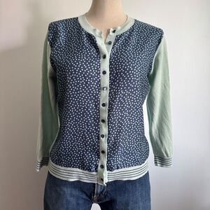 Kasper - Blue and Green Polka Dot Button Down Cardigan